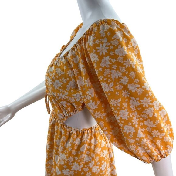 Pink Lily Womens 3XL Yellow Floral Puff Sleeve Cutout Dress Stretchy Resort Wear - Picture 7 of 16